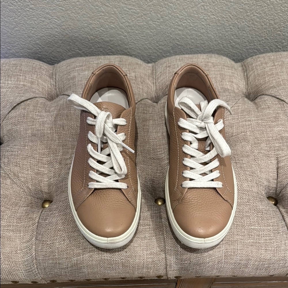 Tan Leather Sneakers with White Laces